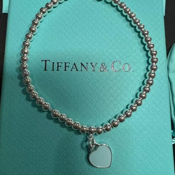 Tiffany Heart Enamel Bead Sterling Silver Bracelet - Picture 4 of 5